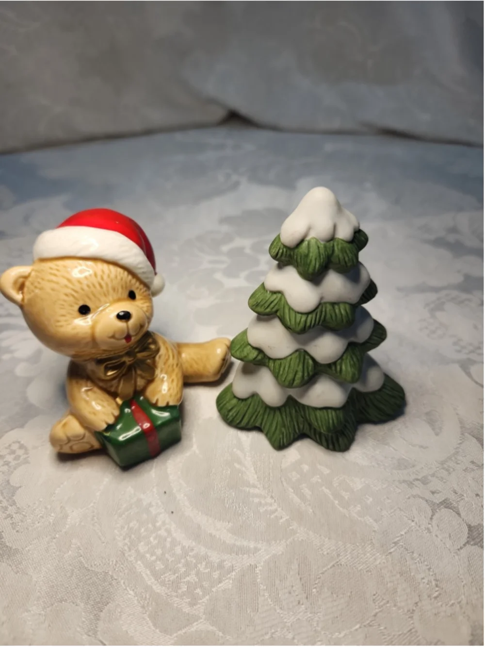 Vintage Homco Ceramic 5101 Christmas Tree & Teddy Bear (JAPAN)Set